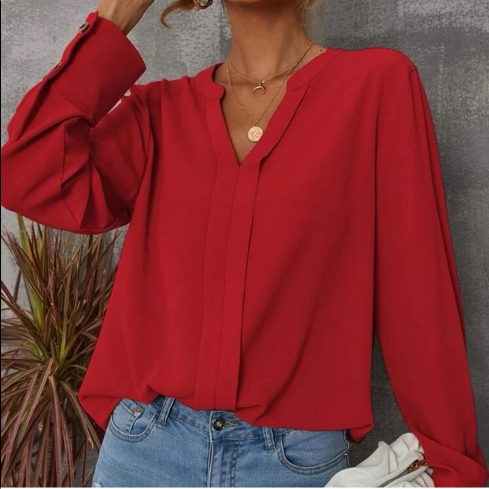 beautiful red long sleeve blouse